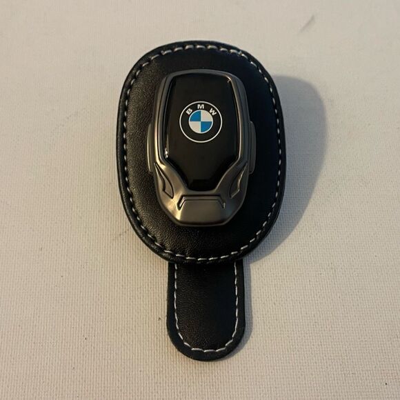 BMW Logo Sunglass Holder for Car Black PU Leather NWT - Picture 1 of 12